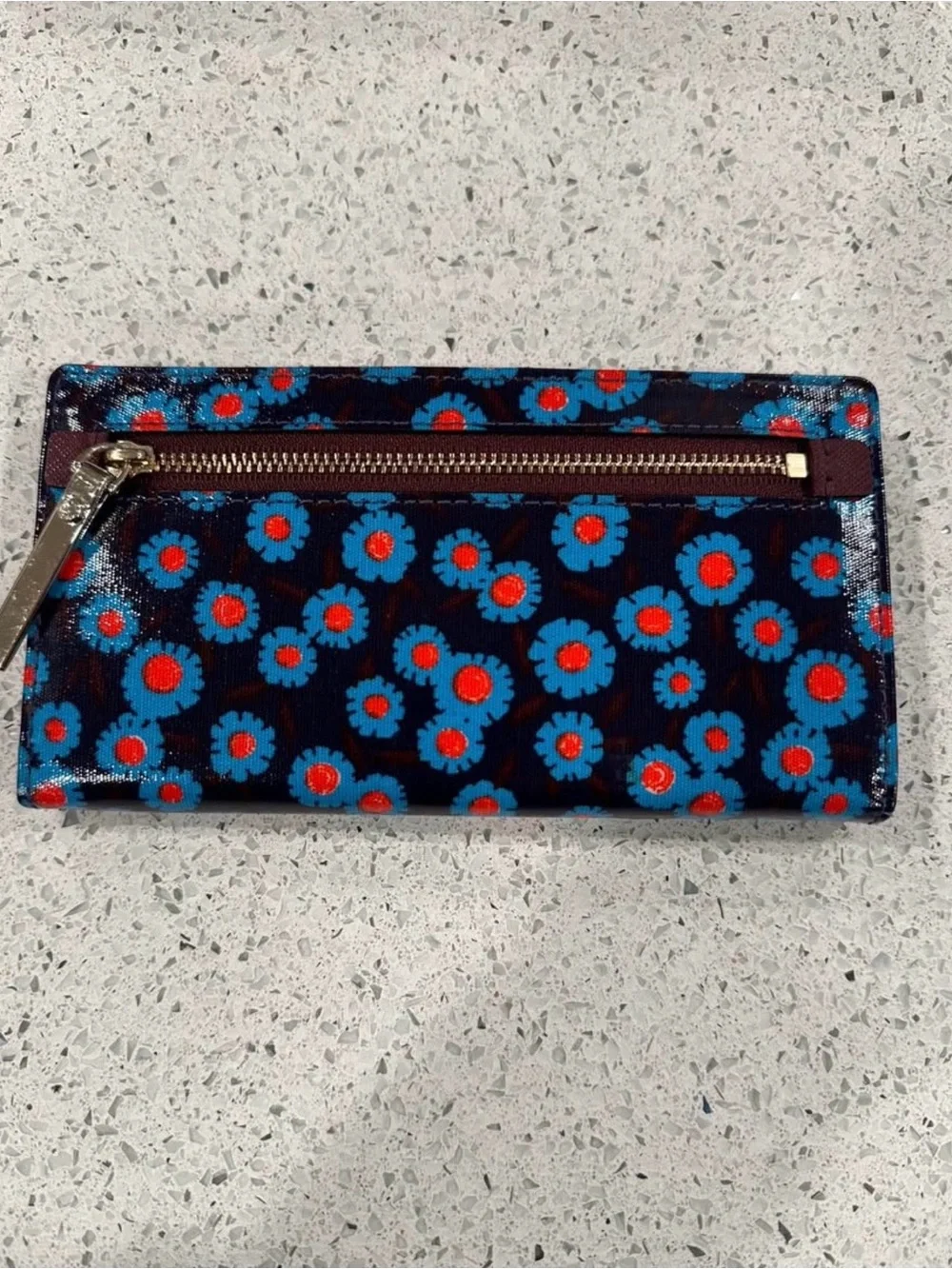 kate spade navy floral continental wallet with blue and red accents